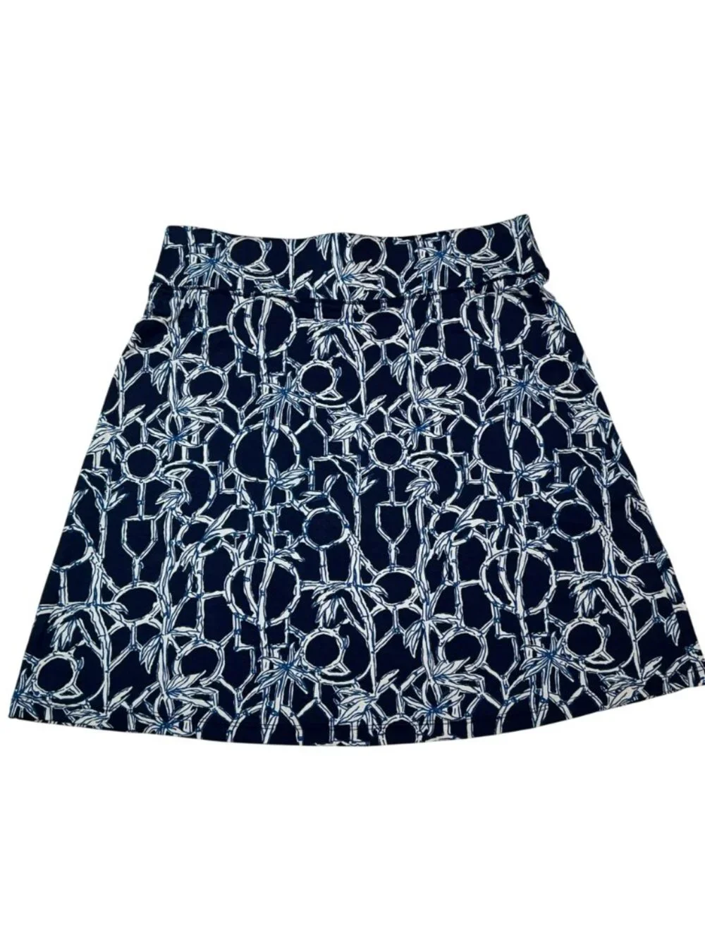 Lilly Pulitzer Bamboo Print A-Line Skirt Blue & White Rayon Spandex Womens Mediu